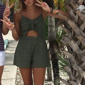 Aerie Eyelet Olive Green Romper